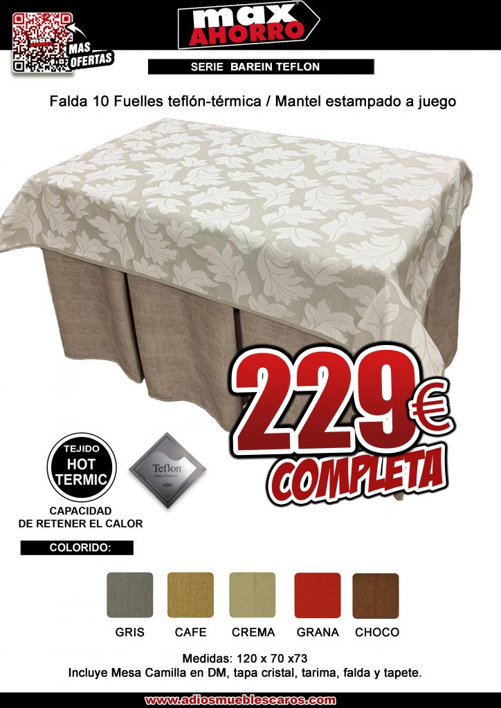 Mesa camilla rectangular 120x70 completa - Colchonería Romero